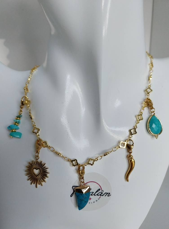 ✨Collier à breloques porte-bonheur &quot;corne turquoise&quot;✨