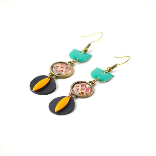 Boucles d&#039;Oreilles Upcyclées en Chambre à air et Papier Recyclés - Ethniques