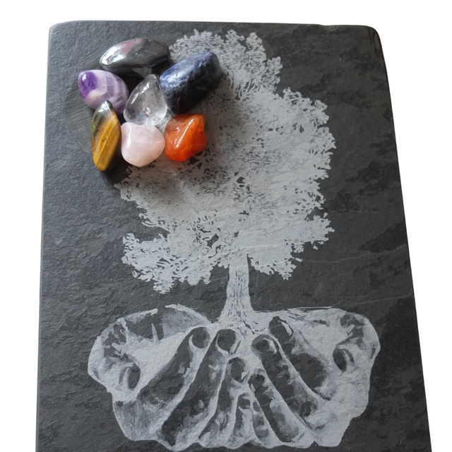 Slate Engraved Tree of Life Candle / Crystal Holder