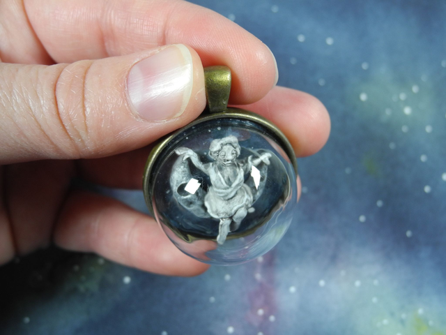 Miniature Space Necklace - lady in the moon - inspired by Georges Méliès