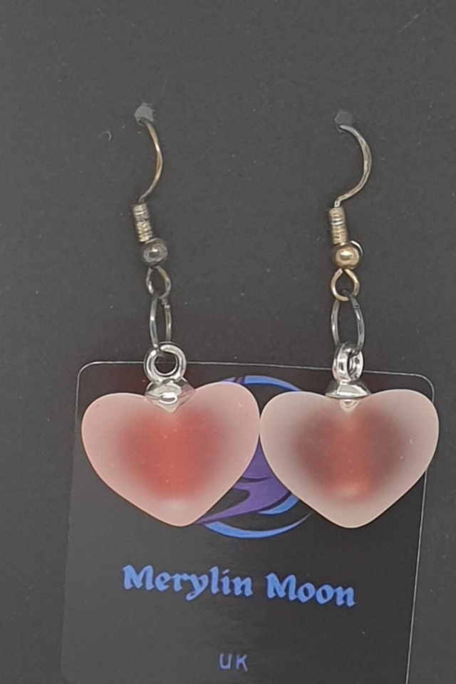 Frosted Glass Heart Earrings 