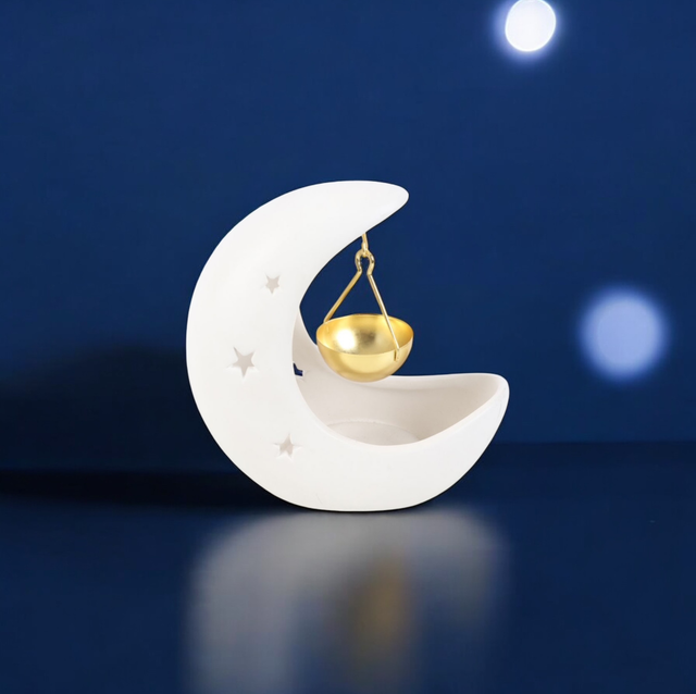 White Crescent Moon Ceramic Oil Burner (with metal dish)