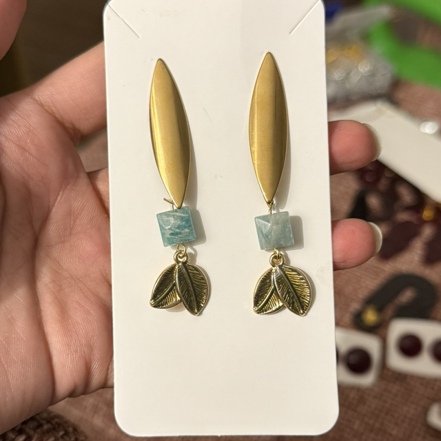 Blue amazonite leaf earrings 