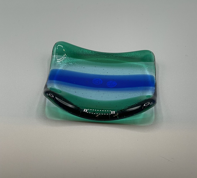Blue, Green Stripped Ring Dish 8cm x 8cm