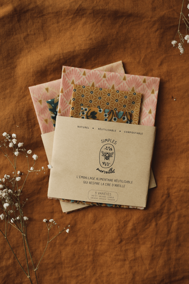 Lot de 3 emballages alimentaires à la cire d&#039;abeille