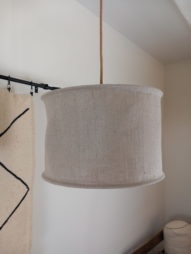Abat-jour pour suspension en lin naturel rustique - plafonnier diamètre 35 cm fait main 