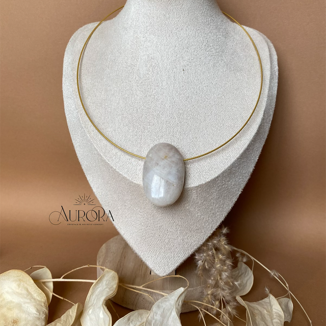 Mondstein Anhänger gebohrt Cremefarben