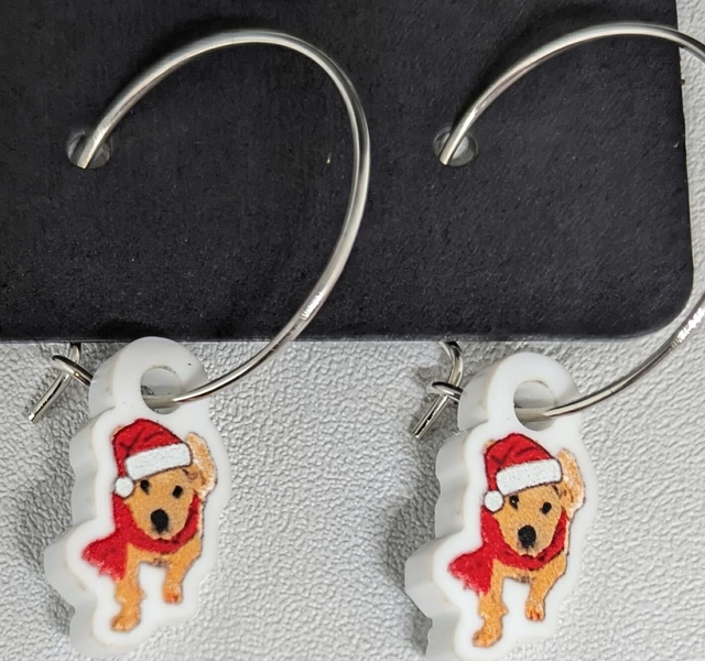Christmas Terrier Dog 20mm hyper allergenic hoop earrings  