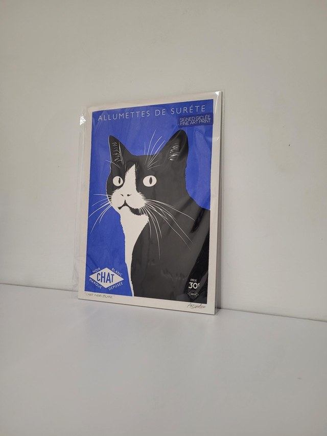 MASHBOX Chat Noir Blanc Signed Giclée A4 Print - JP-100
