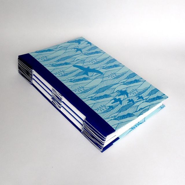 A5 book with buttonhole binding in blue