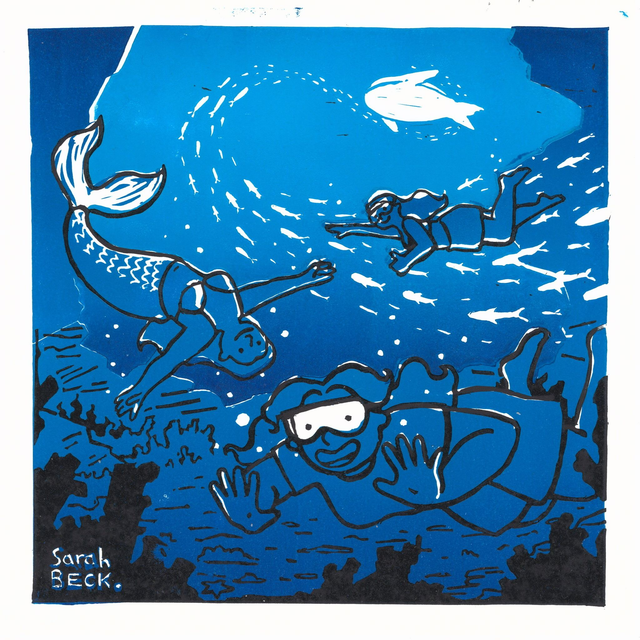 Deep Blue Underworld Linoprint