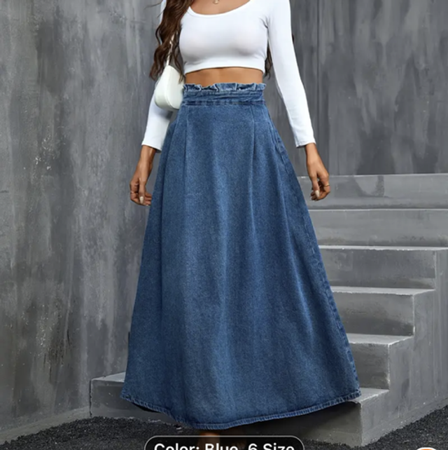 Denim rushed waist skirt 