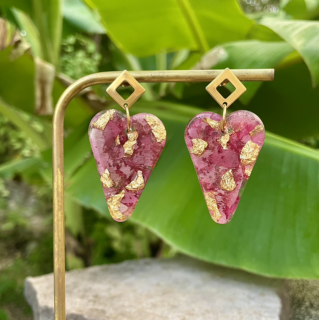 Boucles Heart - roses et or 