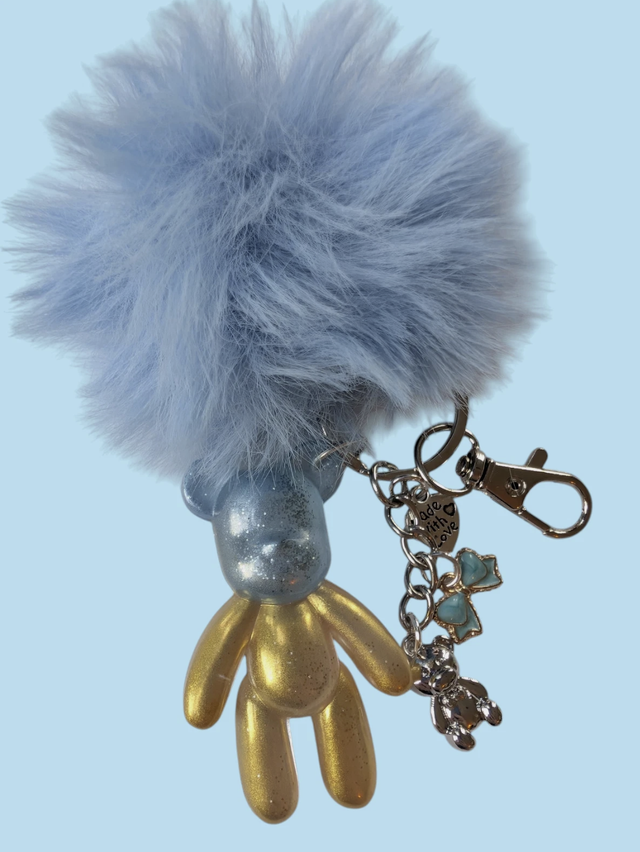 Teddy Bear Keyring ( Blue Pom Pom)