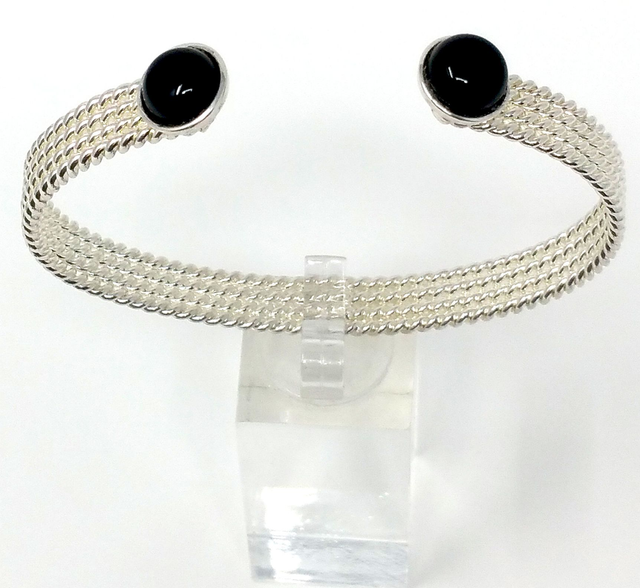 BRACELET FEMME LAITON ARGENTE ONIX B131