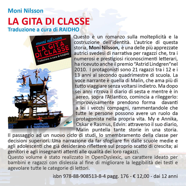 Moni Nilsson, "La gita di classe", (trad. a cura di Raidho), qudulibri 2014