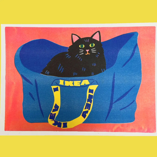 A3 Risograph Ikea Bag Cat Print