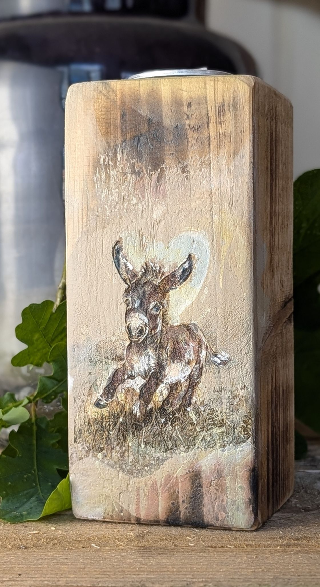 Donkey Zoomies! Tealight Holder Reclaimed Wood
