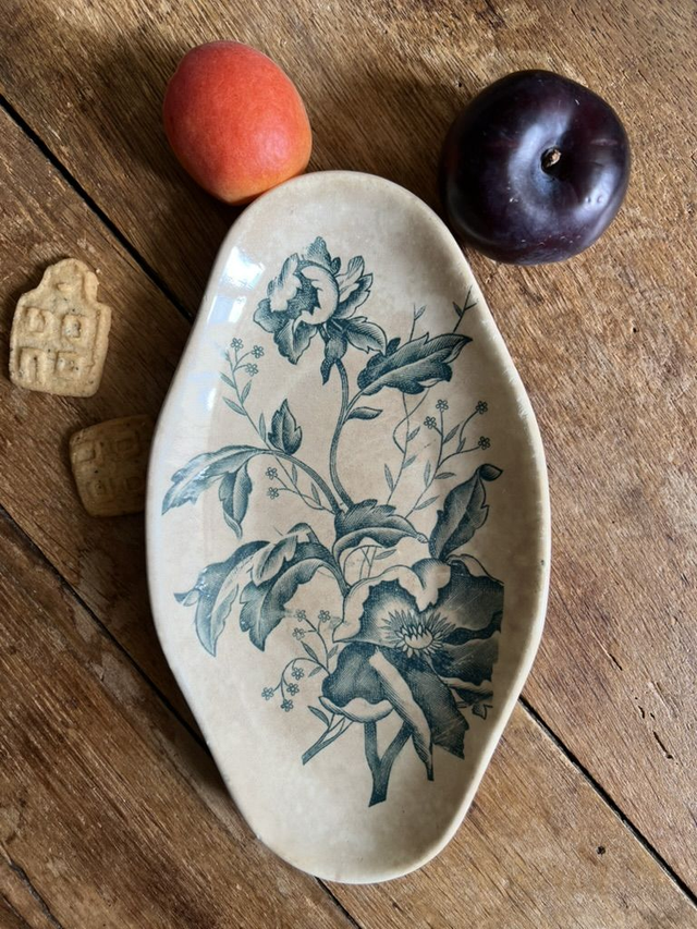 ROSE DE NÖEL - Très ancien ravier de la faïencerie de Lyon - Terre de Fer