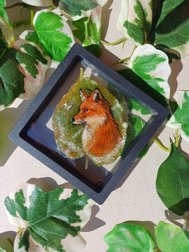 ✨️ Renard - peinture sur feuille 🍃 