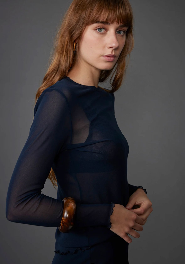 Navy Sheer Longsleeve Top