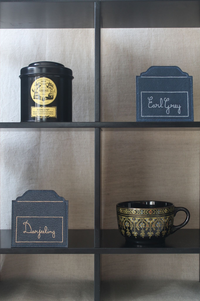 Ensemble de 4 dessous de verre Boite à thé bleu marine