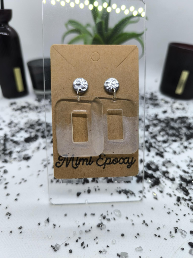 Boucles d'oreilles rectangle (large) blanc nacré fumé 