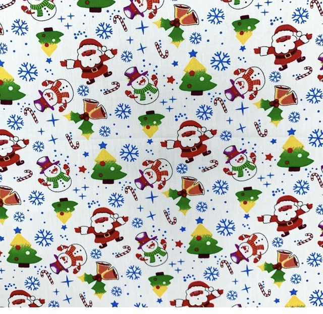 Mini Snowmen and Santa Cotton Fabric (Per Metre)