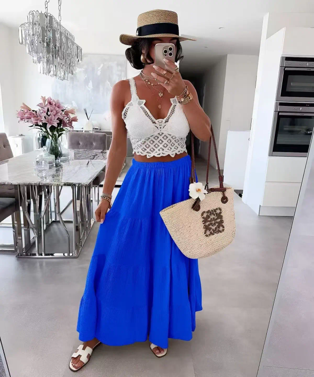 Jupe longue bleu roi