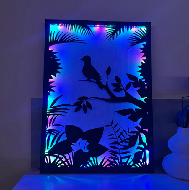 Cadre lumineux oiseaux jungle 