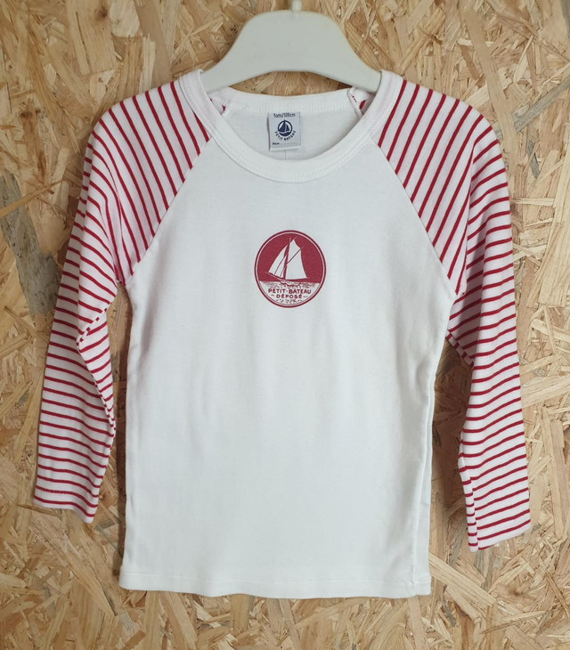 Tee-shirt Manches Longues Petit Bateau Rouge et Blanc 5 ans