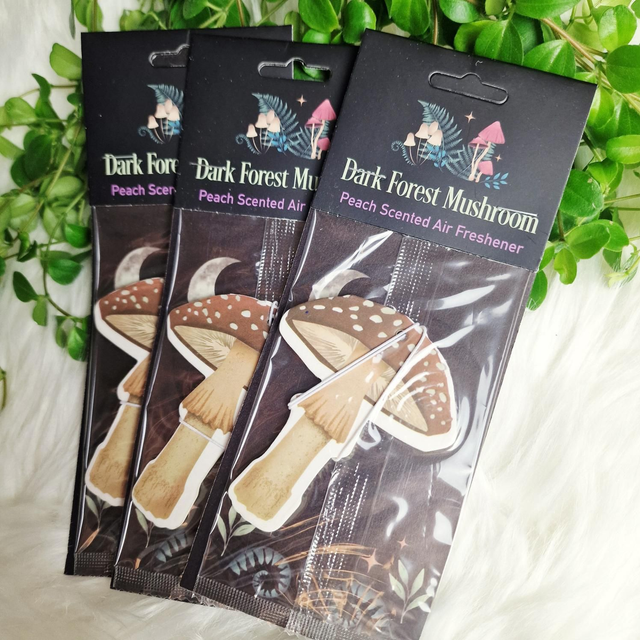 Dark forest mushroom peach air freshener 