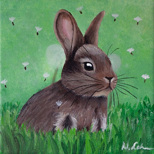 Häschen im Frühlingsgras - Original