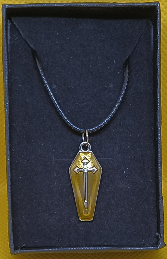 Enamel Gold &amp; Silver Coffin With Cross Pendant Necklace.
