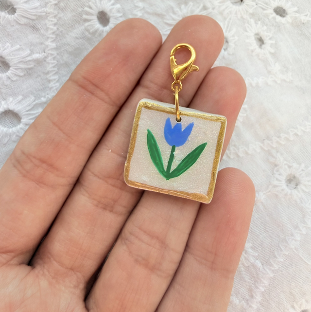 Blue Tulip Gold Frame Charm