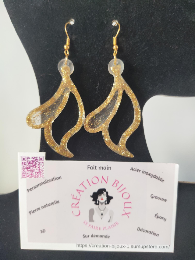 Boucle d'oreille epoxy pailleté 