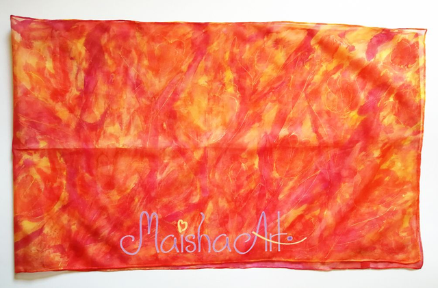 Unikaten, Ročno poslikan Svilen Šal, Plesoči Tulipani 