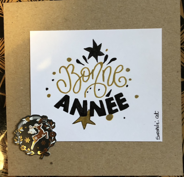 Carte - Nouvel an - 13,5 x 13,5 cm - enveloppe kraft 