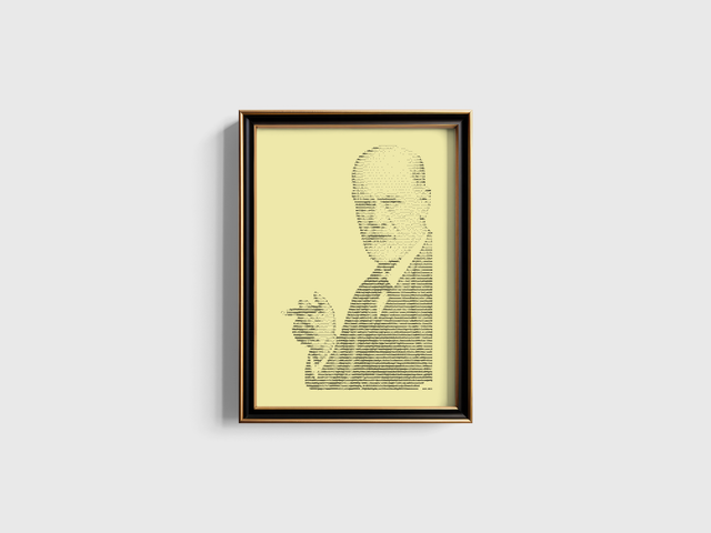 A3 Schreibmaschinen-Porträt Sigmund Freud mit Zigarre in Schwarz auf Elfenbein