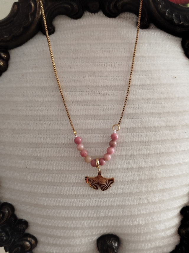 🍁 Collier Ginkgo & Rhodonite 