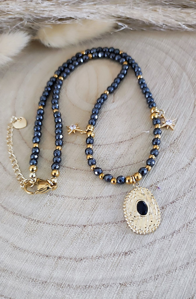 Collier "Confiance en soi" Hématite facettée