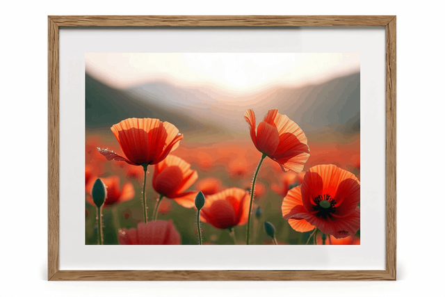 Tableau Coquelicots – Paysage Onirique et Naturel, Photo Encadrée Qualité Musée