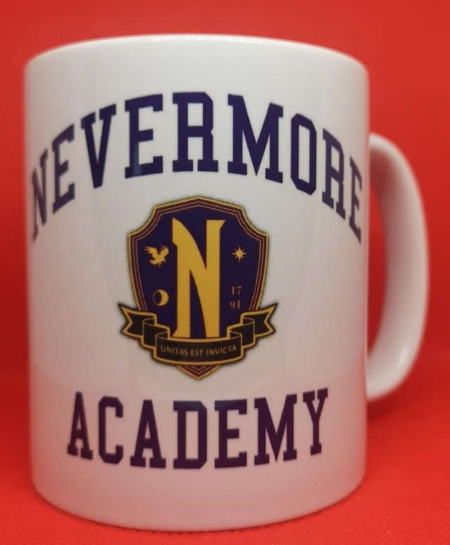 Custom Unofficial Printed Wednesday Nevermore Academy Logo 11oz Boxed Mug. 