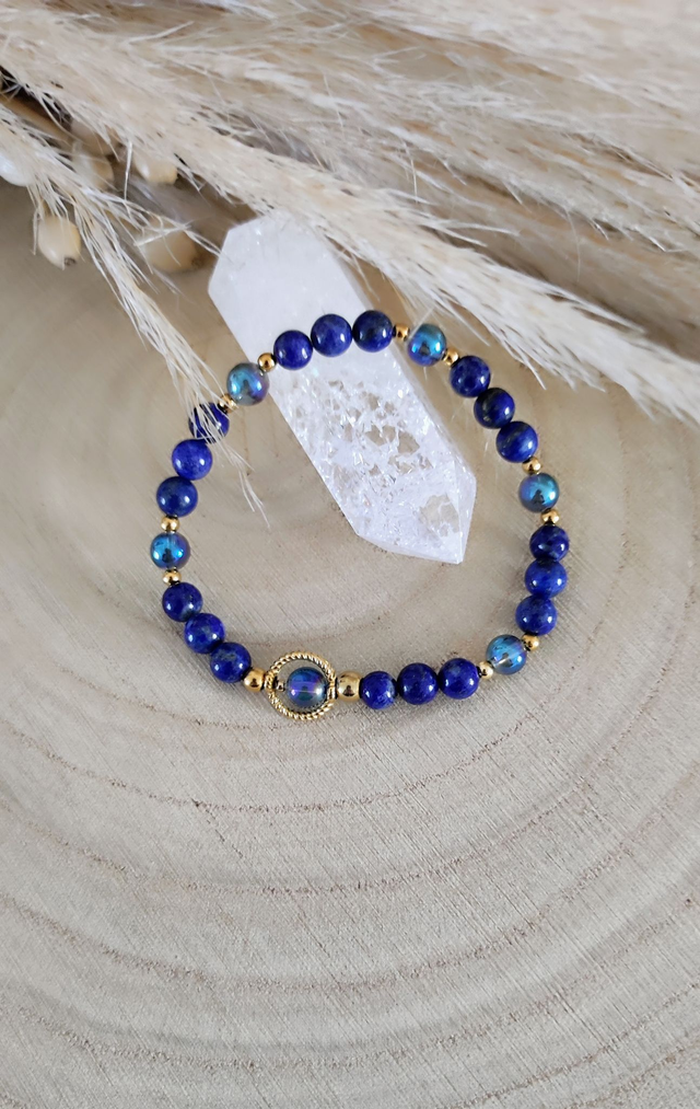 Bracelet "Pierre de Vérité" Lapis lazuli et Aqua aura