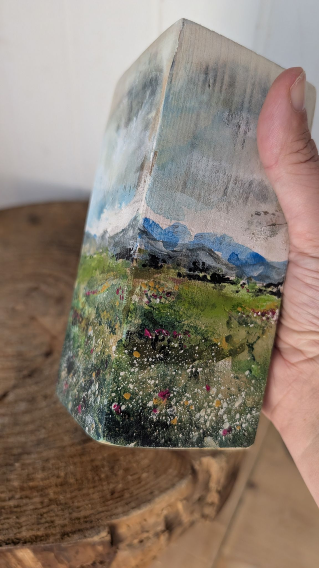 Landscape Painterly all sides - Tealight Holder Reclaimed Wood