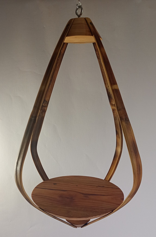 Suspension Bois 3 essences - H57cm x L37cm - plateau cèdre / arceaux bambou / pièces assemblage sapin - châtaigner - S015