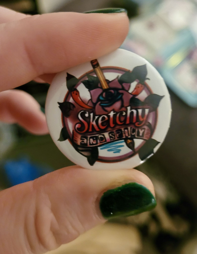 Sketchy and Spicy Logo Badge - 32mm Round Pin Button