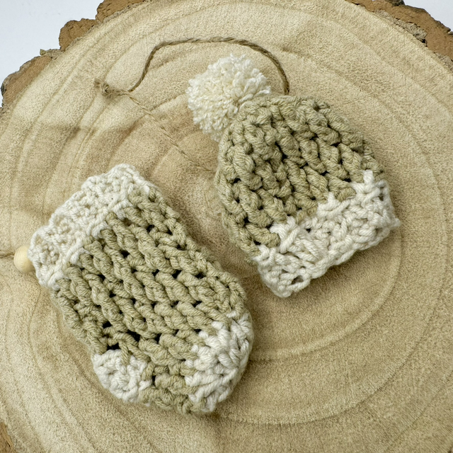 Crochet Plain Taupe Mini Hat &amp; Stocking Decoration 