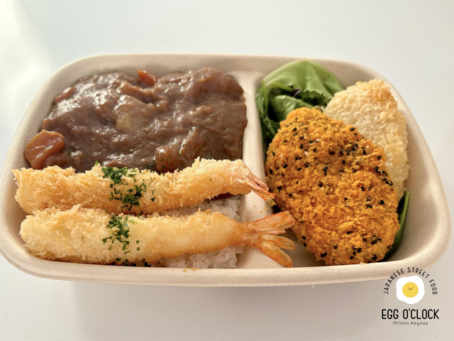 Katsu Prawn with Croquette Curry Rice Bento