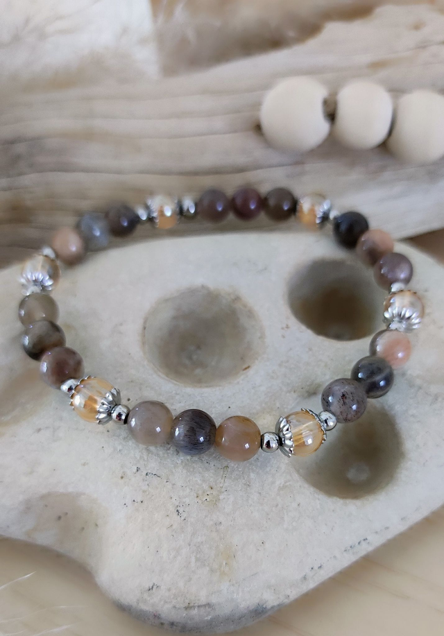 Bracelet "Intuition et Perception" Pierre de lune noire 